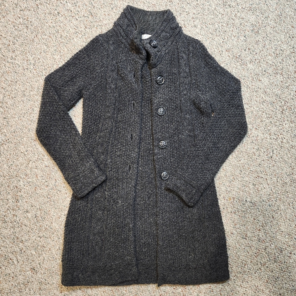 WOMENS GRAY Kenar sweater cardigan coat Acrylic ALPACA blend Rib COLLAR SZ SMALL